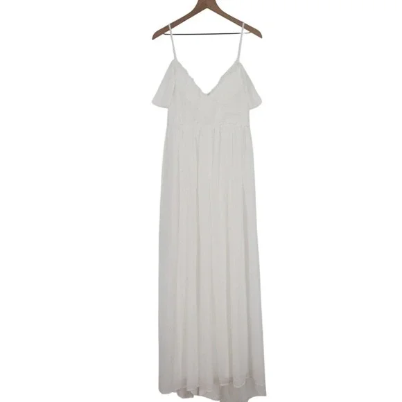 Lulus Marcelyn Maxi Dress Womens XL White Pleated V-Neck Cold-Shoulder Back Zip - Picture 2 of 9